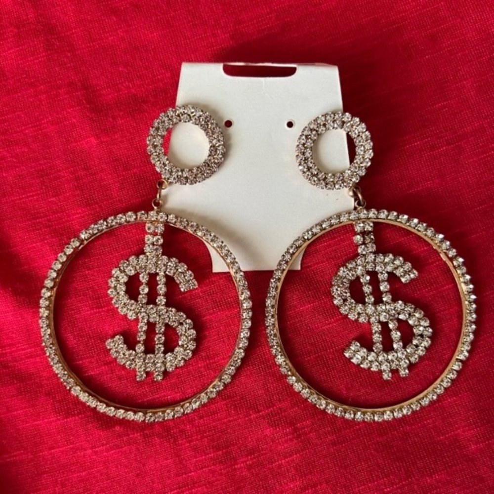 Glam Dollar Sign $ Drop Earrings